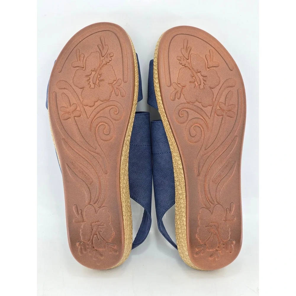 Easy Street Wedge Sandals Womens 10WW Blue Slingback Espadrille -Excellent